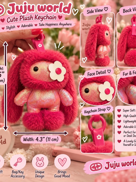 Accessories - Juju World Plush Keychain - Pink Bunny Charm